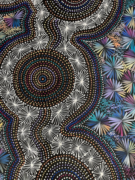 #95 Bush Medicine Leaves at the Waterholes - SELINA NUMINA : Aboriginal Art 80cm x 151cm