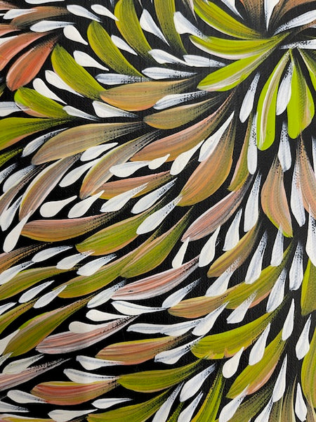 #395  Bush Medicine Leaves (Multi) - CAROLINE NUMINA : Aboriginal Art:  37cm x 27cm