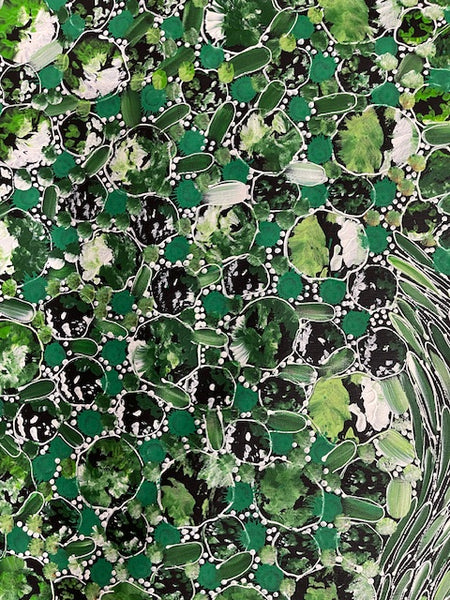 #101 Bush Yam Dreaming (Greens) - RACHAEL NAMBULA: Aboriginal Art 90cm x 200cm