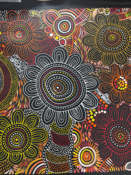 #185 Women Collecting Bush Medicine Leaves (Sunset)- SELINA NUMINA : Aboriginal Art: 88x94