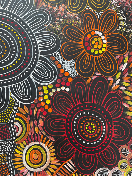 #185 Women Collecting Bush Medicine Leaves (Sunset)- SELINA NUMINA : Aboriginal Art: 88x94
