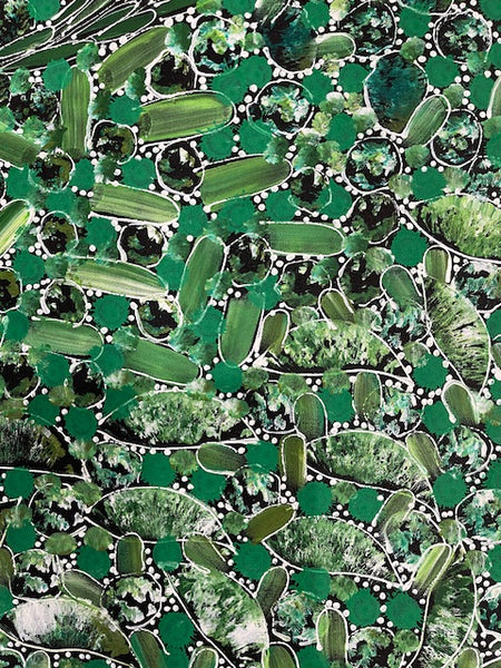 #101 Bush Yam Dreaming (Greens) - RACHAEL NAMBULA: Aboriginal Art 90cm x 200cm