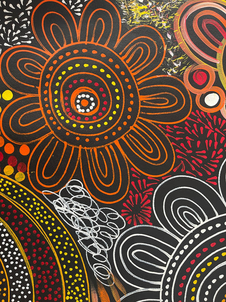 #185 Women Collecting Bush Medicine Leaves (Sunset)- SELINA NUMINA : Aboriginal Art: 88x94