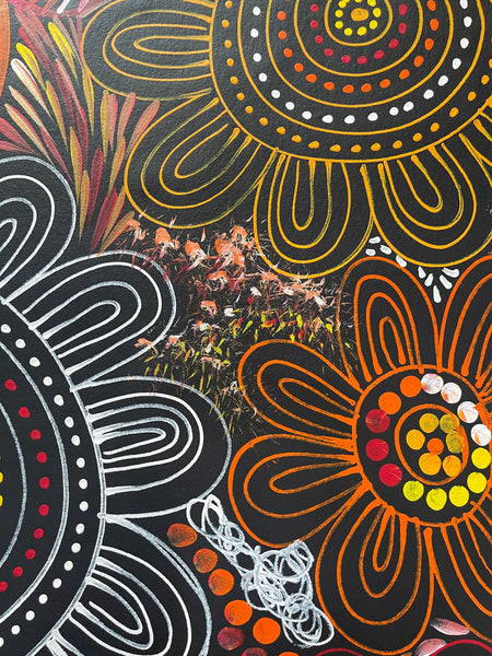 #185 Women Collecting Bush Medicine Leaves (Sunset)- SELINA NUMINA : Aboriginal Art: 88x94