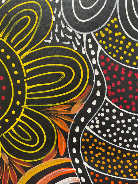 #185 Women Collecting Bush Medicine Leaves (Sunset)- SELINA NUMINA : Aboriginal Art: 88x94