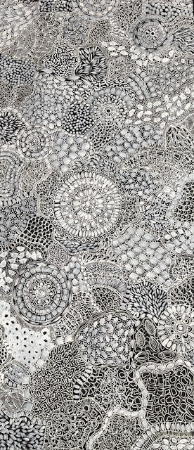 #36 Bush Flower Dreaming (White) - RACHAEL NAMBULA: Aboriginal Art 90cm x 200cm