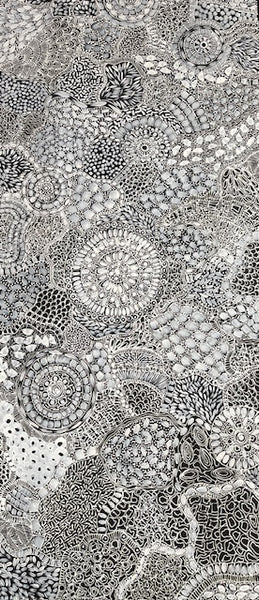 #36 Bush Flower Dreaming (White) - RACHAEL NAMBULA: Aboriginal Art 90cm x 200cm