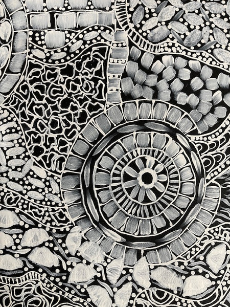 #36 Bush Flower Dreaming (White) - RACHAEL NAMBULA: Aboriginal Art 90cm x 200cm