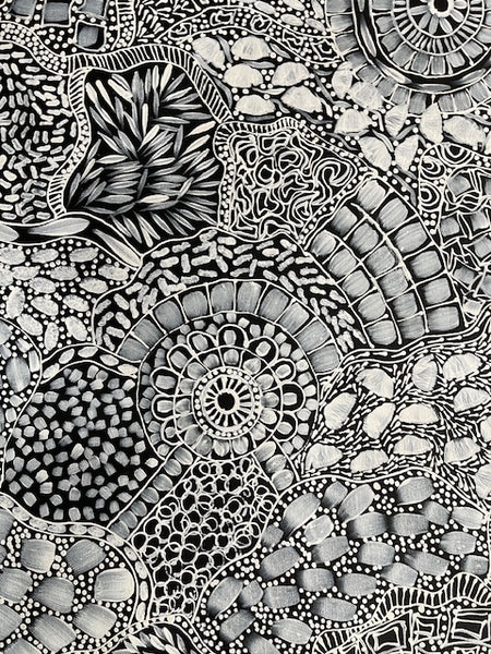 #36 Bush Flower Dreaming (White) - RACHAEL NAMBULA: Aboriginal Art 90cm x 200cm