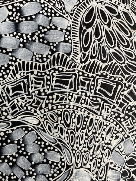 #36 Bush Flower Dreaming (White) - RACHAEL NAMBULA: Aboriginal Art 90cm x 200cm