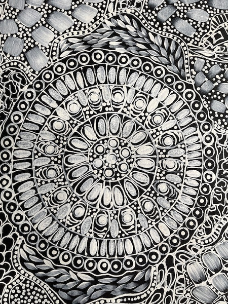 #36 Bush Flower Dreaming (White) - RACHAEL NAMBULA: Aboriginal Art 90cm x 200cm