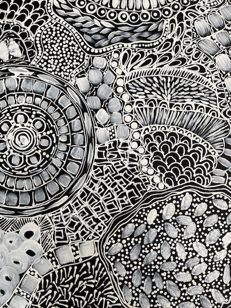 #36 Bush Flower Dreaming (White) - RACHAEL NAMBULA: Aboriginal Art 90cm x 200cm