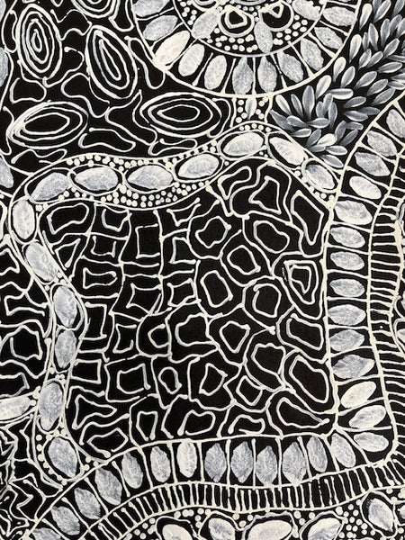 #36 Bush Flower Dreaming (White) - RACHAEL NAMBULA: Aboriginal Art 90cm x 200cm