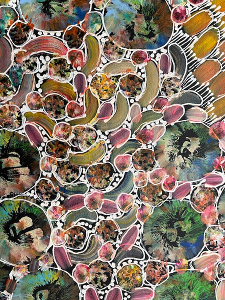 #246 Bush Yam Dreaming (Multi) - RACHAEL NAMBULA: Aboriginal Art 56cm x 200cm