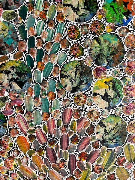 #246 Bush Yam Dreaming (Multi) - RACHAEL NAMBULA: Aboriginal Art 56cm x 200cm