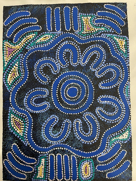 #361 Women's Ceremony (Blues) - CAROLINE NUMINA : Aboriginal Art:  39cm x 54cm