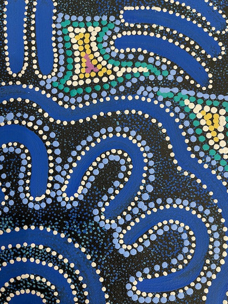 #361 Women's Ceremony (Blues) - CAROLINE NUMINA : Aboriginal Art:  39cm x 54cm