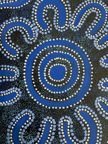 #361 Women's Ceremony (Blues) - CAROLINE NUMINA : Aboriginal Art:  39cm x 54cm