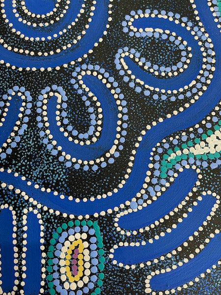 #361 Women's Ceremony (Blues) - CAROLINE NUMINA : Aboriginal Art:  39cm x 54cm