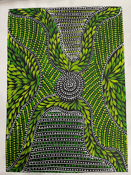 #348 Thorny Devil Lizard (Greens) - CAROLINE NUMINA : Aboriginal Art: 39cm x 54cm
