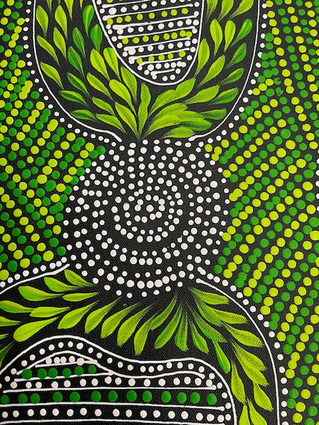 #348 Thorny Devil Lizard (Greens) - CAROLINE NUMINA : Aboriginal Art: 39cm x 54cm