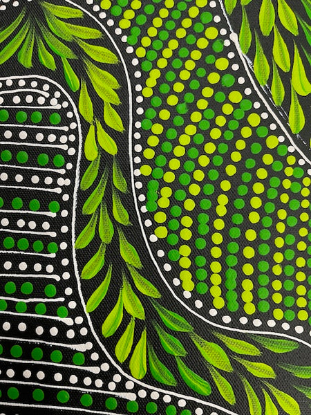 #348 Thorny Devil Lizard (Greens) - CAROLINE NUMINA : Aboriginal Art: 39cm x 54cm