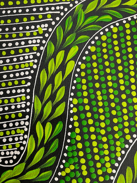 #348 Thorny Devil Lizard (Greens) - CAROLINE NUMINA : Aboriginal Art: 39cm x 54cm