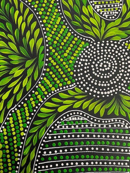 #348 Thorny Devil Lizard (Greens) - CAROLINE NUMINA : Aboriginal Art: 39cm x 54cm