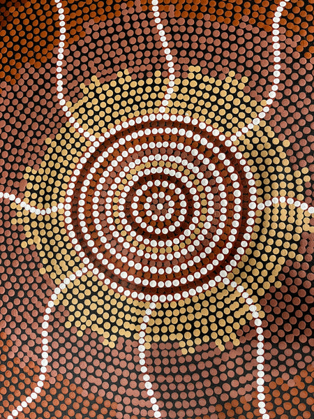#247 Waterhole & Soakage (Earth) - BEVAN CLANCY TJAMPITJIMPA Aboriginal Art: 120cm x 39cm