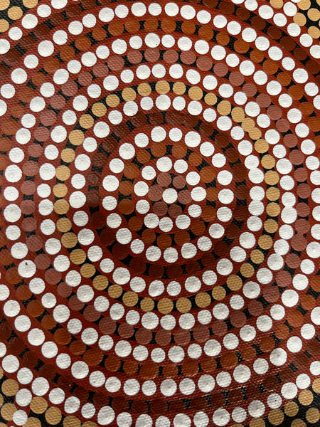 #247 Waterhole & Soakage (Earth) - BEVAN CLANCY TJAMPITJIMPA Aboriginal Art: 120cm x 39cm