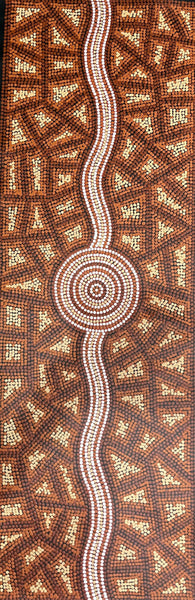 #68 Big River & Waterhole (Earth) BEVAN CLANCY TJAMPITJIMPA Aboriginal Art: 120cm x 39cm