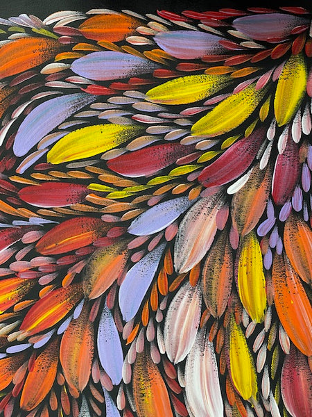 #13 Bush Medicine Leaves (Sunset) - SELINA NUMINA : Aboriginal Art: 87cm x 44cm