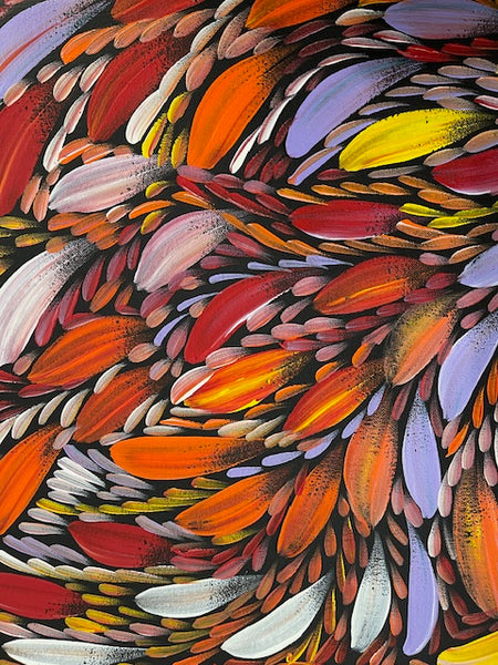 #13 Bush Medicine Leaves (Sunset) - SELINA NUMINA : Aboriginal Art: 87cm x 44cm