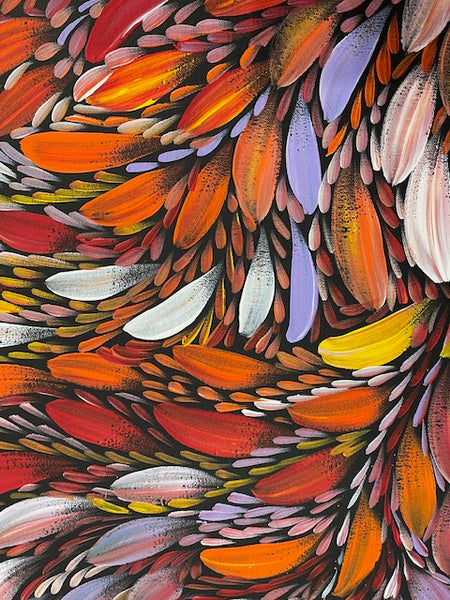 #13 Bush Medicine Leaves (Sunset) - SELINA NUMINA : Aboriginal Art: 87cm x 44cm