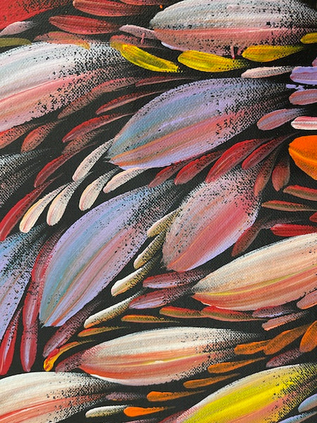 #13 Bush Medicine Leaves (Sunset) - SELINA NUMINA : Aboriginal Art: 87cm x 44cm