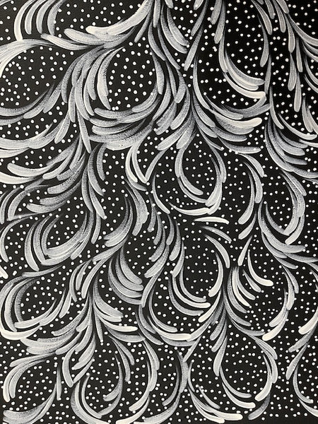 #274 Bush Medicine Leaves & Seeds (White) - SELINA NUMINA : Aboriginal Art: 93cm x 32xm