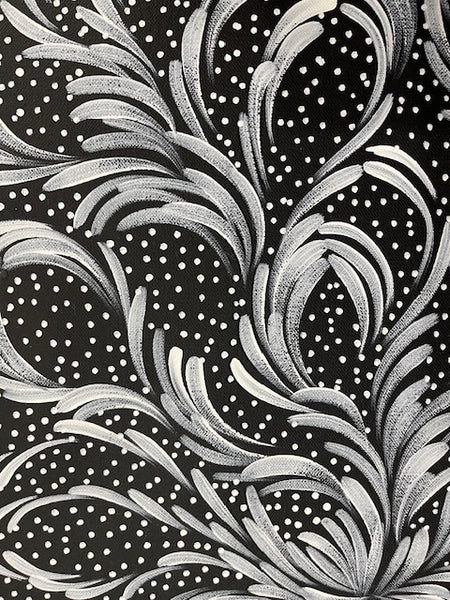 #274 Bush Medicine Leaves & Seeds (White) - SELINA NUMINA : Aboriginal Art: 93cm x 32xm