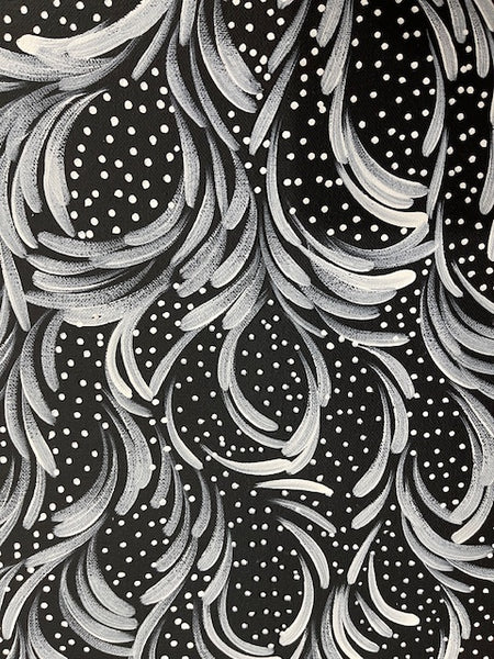 #274 Bush Medicine Leaves & Seeds (White) - SELINA NUMINA : Aboriginal Art: 93cm x 32xm
