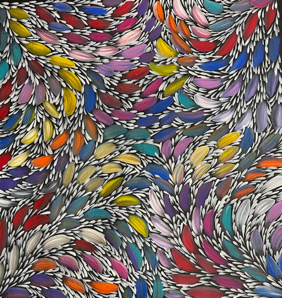 #262 Bush Medicine Leaves (Multi) - SELINA NUMINA : Aboriginal Art: 92cm x 90cm