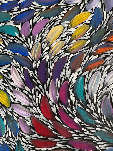 #262 Bush Medicine Leaves (Multi) - SELINA NUMINA : Aboriginal Art: 92cm x 90cm