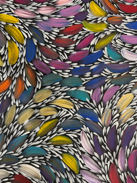 #262 Bush Medicine Leaves (Multi) - SELINA NUMINA : Aboriginal Art: 92cm x 90cm