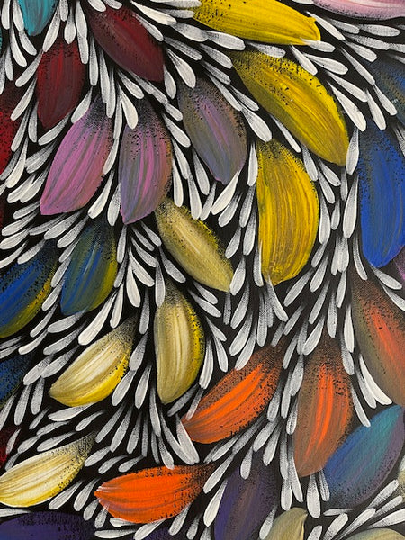 #262 Bush Medicine Leaves (Multi) - SELINA NUMINA : Aboriginal Art: 92cm x 90cm