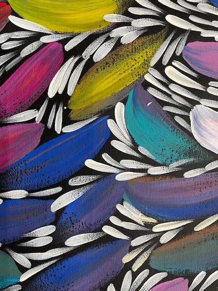 #262 Bush Medicine Leaves (Multi) - SELINA NUMINA : Aboriginal Art: 92cm x 90cm