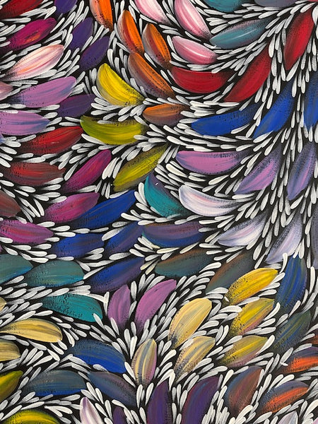 #262 Bush Medicine Leaves (Multi) - SELINA NUMINA : Aboriginal Art: 92cm x 90cm