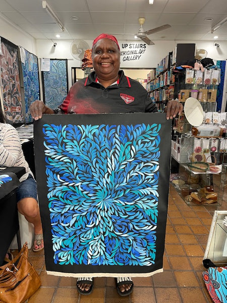 #362 Bush Medicine Leaves (Blues) - LOUISE NUMINA : Aboriginal Art: 83x60cm