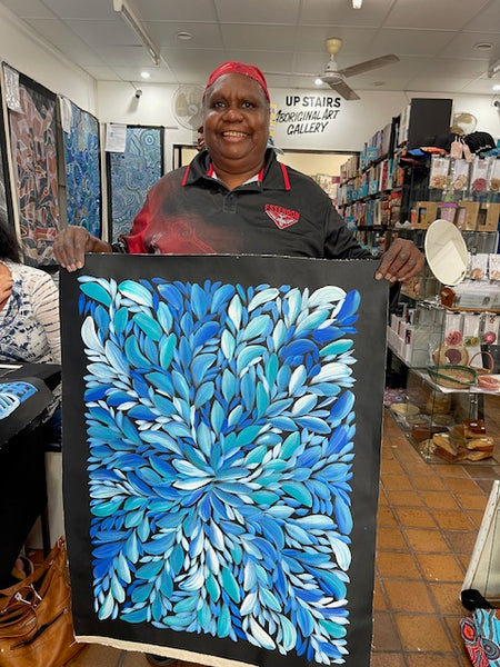 #17 Bush Medicine Leaves (Blues) - LOUISE NUMINA : Aboriginal Art: 83x60cm