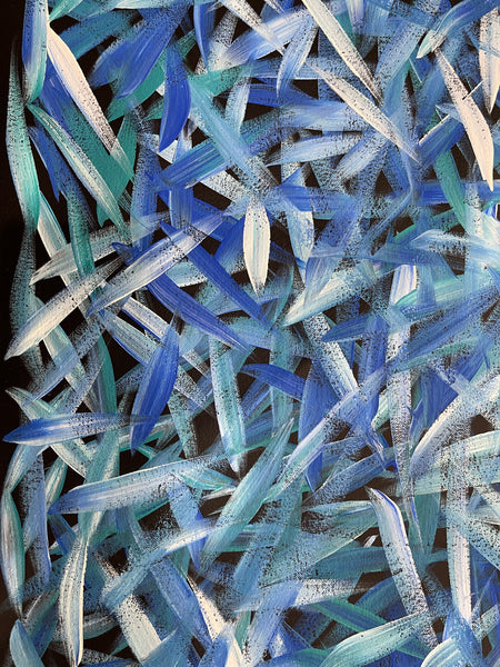 #46 Spinifex Grass (Blues)- LOUISE NUMINA : Aboriginal Art: 96x58cm