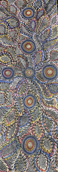 #62 Waterholes & Bush Medicine Leaves (Multi)  - Scott Duggie Aboriginal Art: 196cm x 75cm
