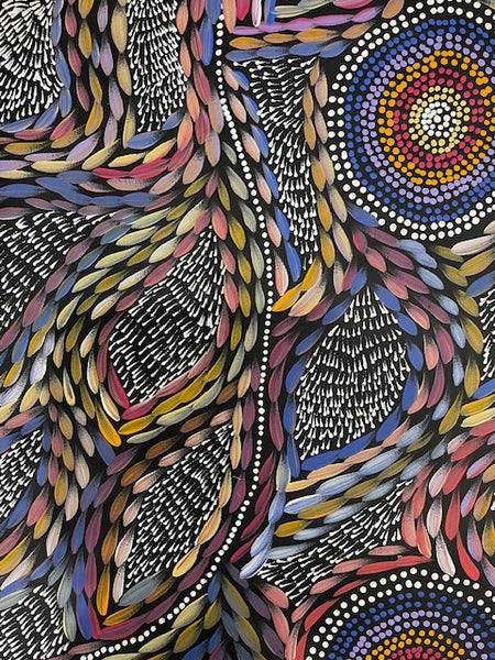 #62 Waterholes & Bush Medicine Leaves (Multi)  - Scott Duggie Aboriginal Art: 196cm x 75cm