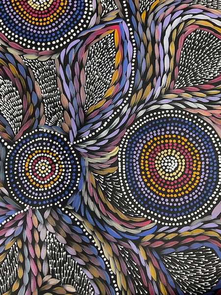 #62 Waterholes & Bush Medicine Leaves (Multi)  - Scott Duggie Aboriginal Art: 196cm x 75cm